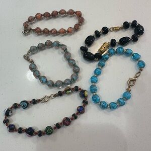 Venice Italy Murano glass bracelets set of 5 (black x2, blue x2, pink)